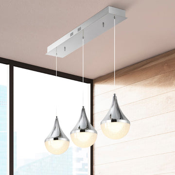 Elyse Teardrop Modern Mid-Century Iron/Acrylic Integrated Linear LED Pendant - JONATHAN Y